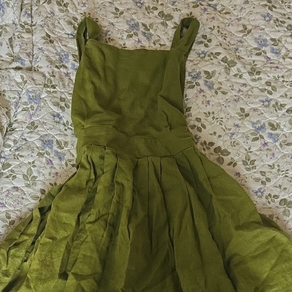 Isona Linen Moss Green Pinafore Dress